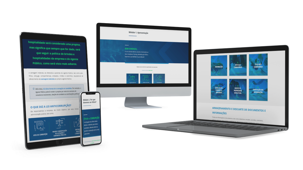 imagem de um computador tablet e celular com logo da page compliance